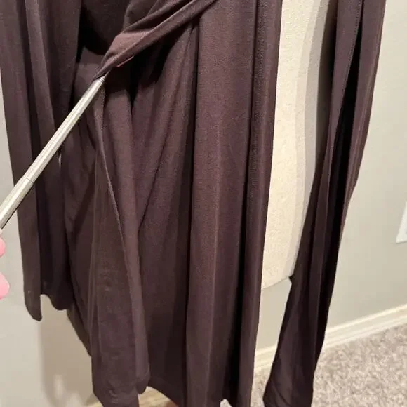 Chico's cardigan brown open double layer drape front lightweight knit  Sz 2 US L - Picture 4 of 7